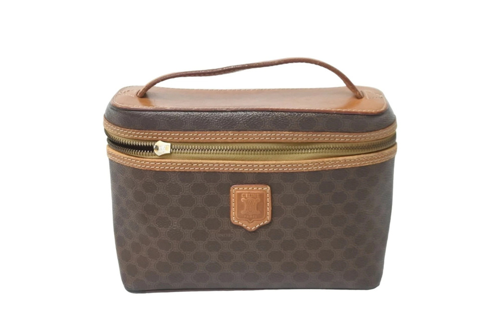Celine Handbag vanity bag Macadam brown cosmetic Pouch Clutch leather
